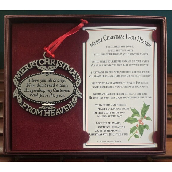 Merry Christmas From Heaven Pewter Ornament Loved One Memorial Tree Decoration - Picture 1 of 4
